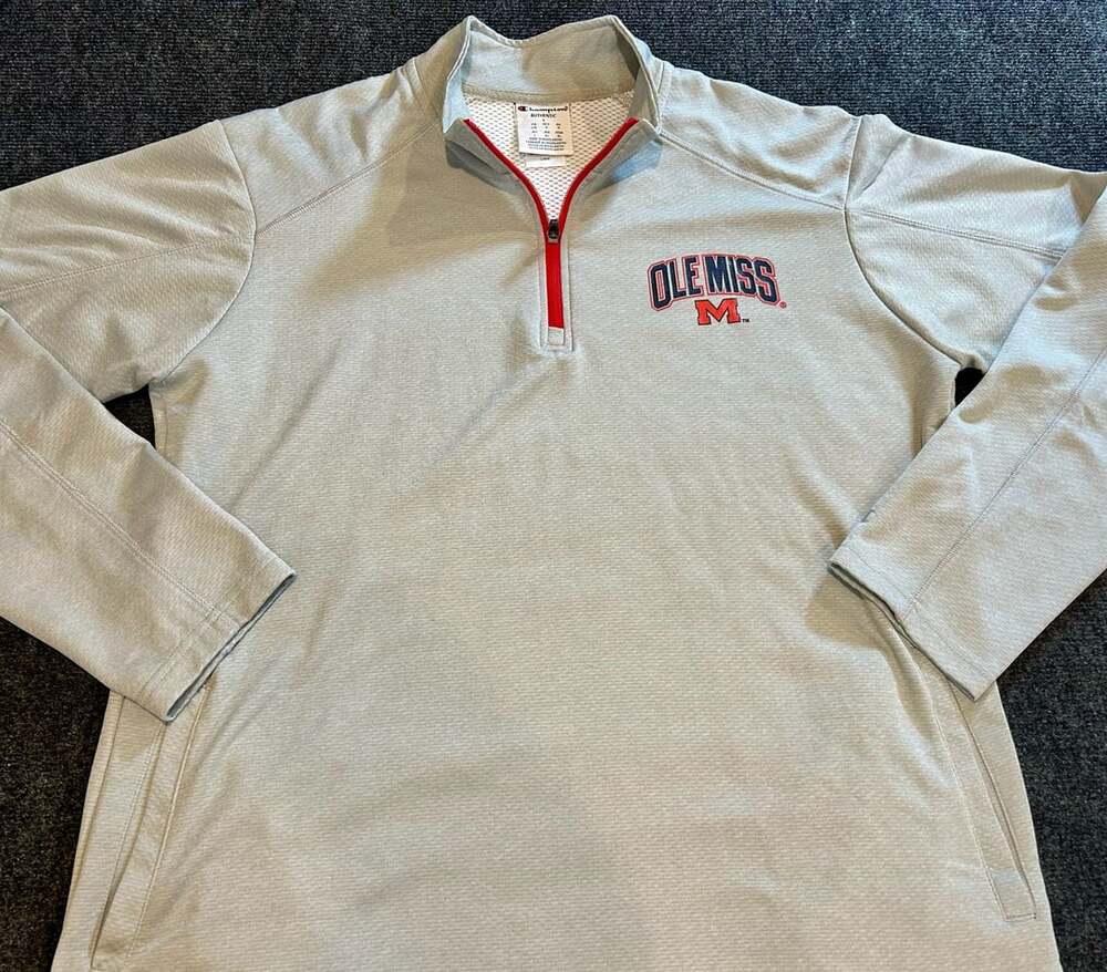 Champion Authentic Ole Miss Rebels Gray Quarter Zip Pullover Men's Size L